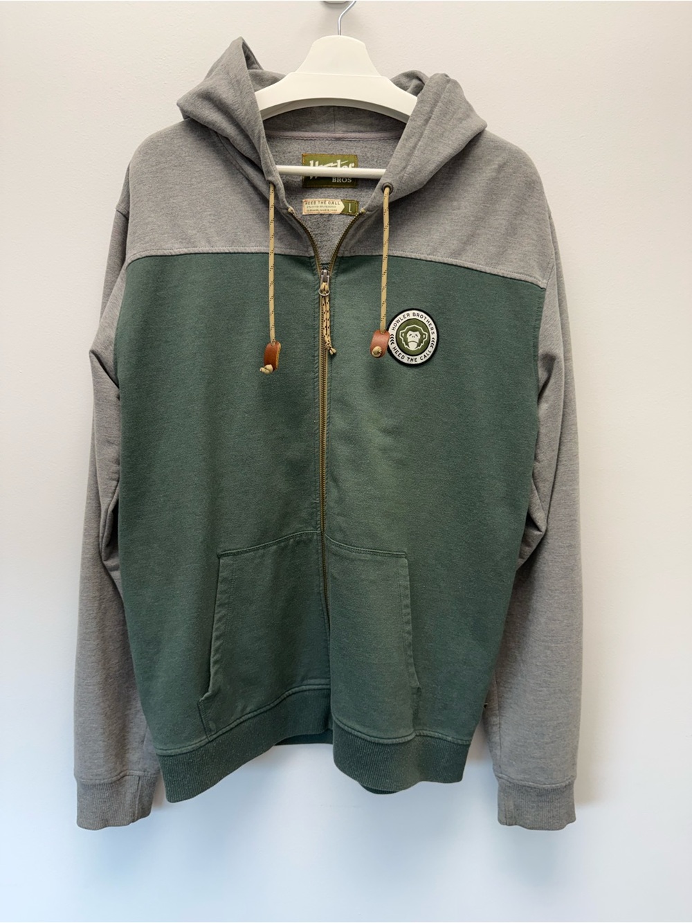 Howler Brothers Men’s Green & Gray Zip-Up Hoodie with Rope Drawcords - Size L - Picture 2 of 6